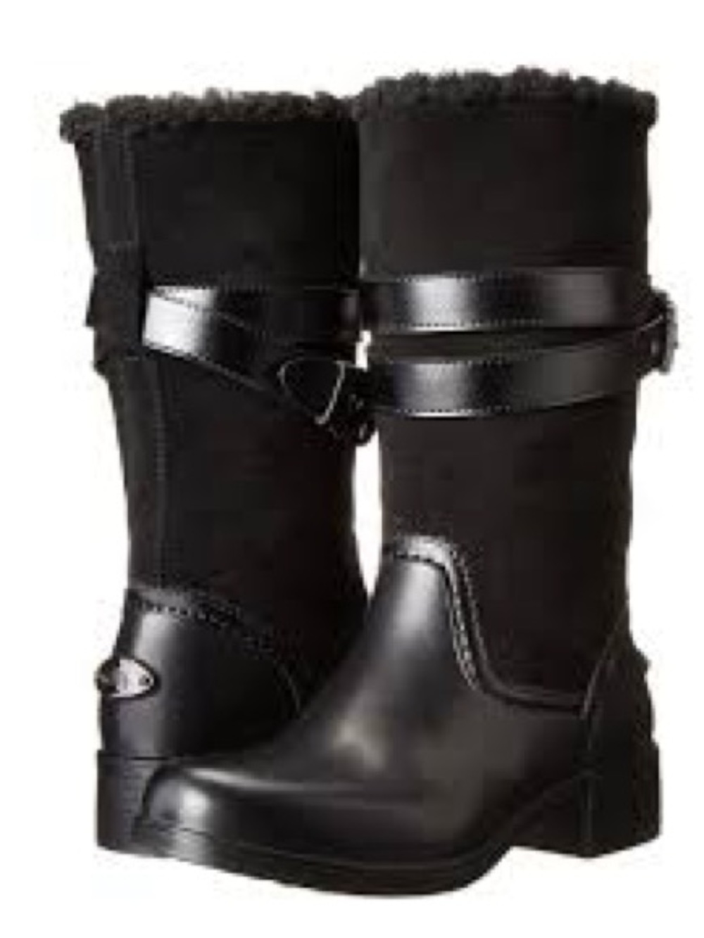 Coach Zena Black and Brown Winter Boots with Faux Fur Cuff Size 9